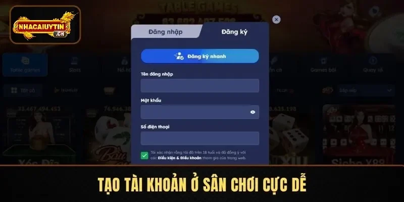 Tạo tài khoản ở sân chơi cực dễ